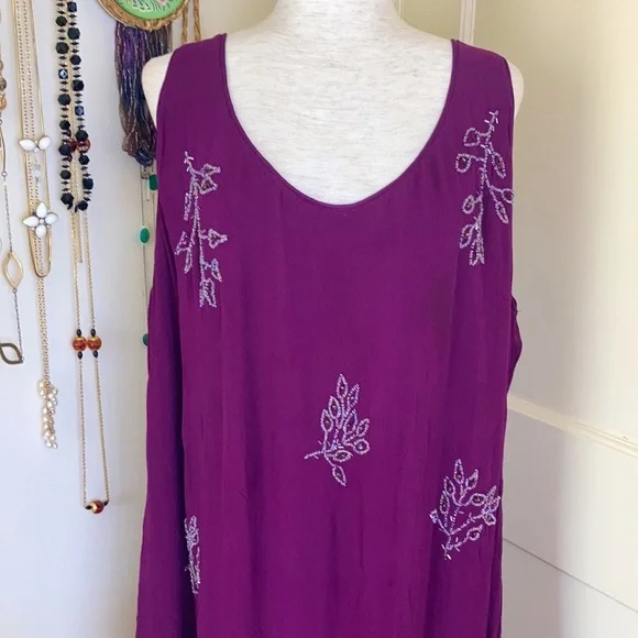 Vintage 80s Beaded Leaf Dress XXL - Picture 3 of 15